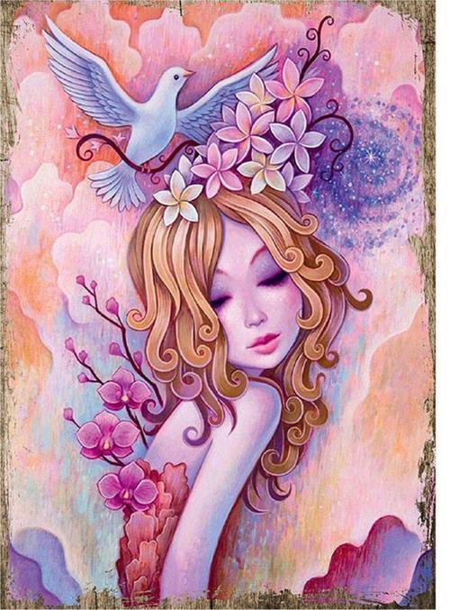 Çiçekli Kız Modern Ahşap Tablo