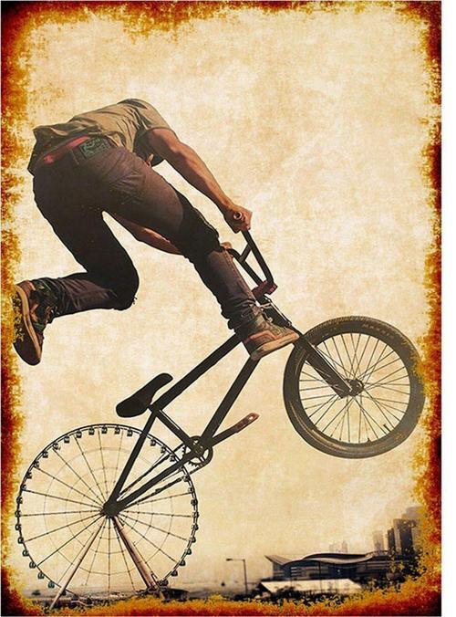 Bmx Ve Dönme Dolap Desenli Ahşap Tablo