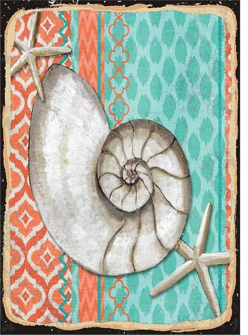 Deniz Kabuğu Ve Yıldızı Dekoratif Ahşap Tablo