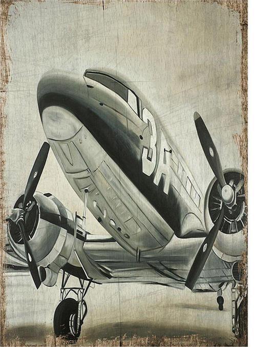Eski Tip Yolcu Uçağı Tasarım Ahşap Tablo