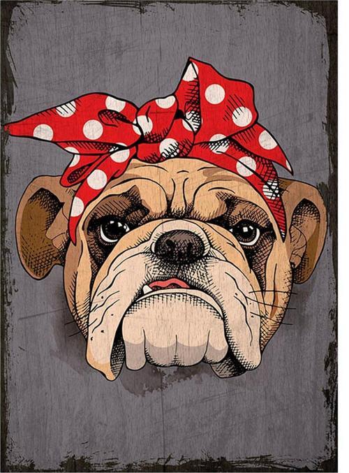 Ahşap Tablo Eskitilmiş Köpek Temalı Hediyelik Ahşap Tablo