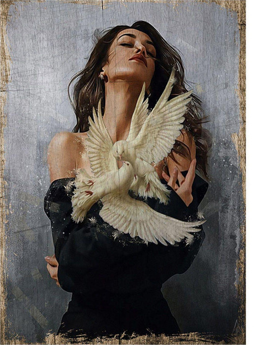 Güvercinli Kadın Art Mdf Poster