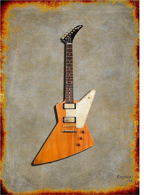 Explorer Kasa Gitar Desenli Ahşap Tablo