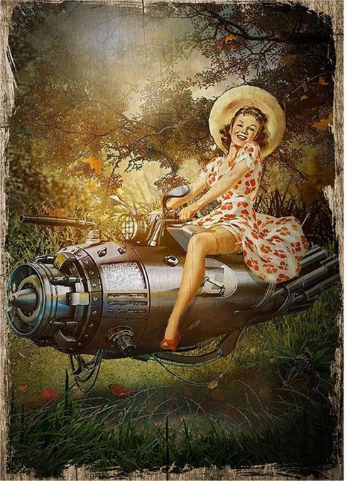 Hava Motorlu Pin Up Kızı Art Mdf Poster