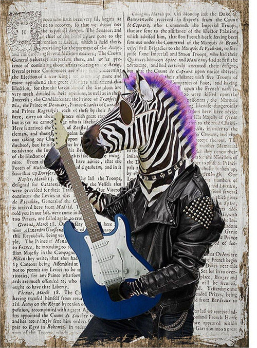 Gitar Çalan Zebra Desenli Mdf Tablo
