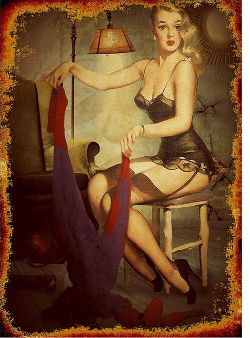 Jartiyerli Pin Up Kızı Modern Mdf Tablo