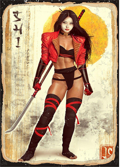 Japon Kadın Savaşçı Art Mdf Poster