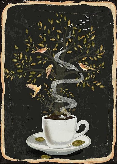 Kahve Kuş Ve Çiçekler Modern Mdf Tablo