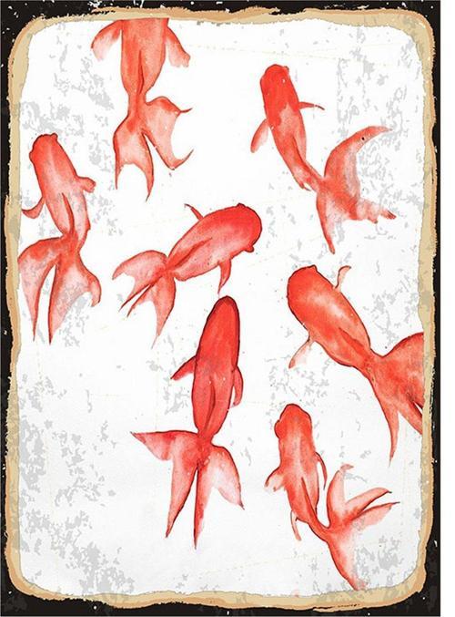 Kırmızı Japon Balıkları Tasarım Ahşap Tablo