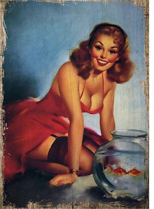 Kırmızı Balık Ve Pin Up Kızı Mdf Tablo