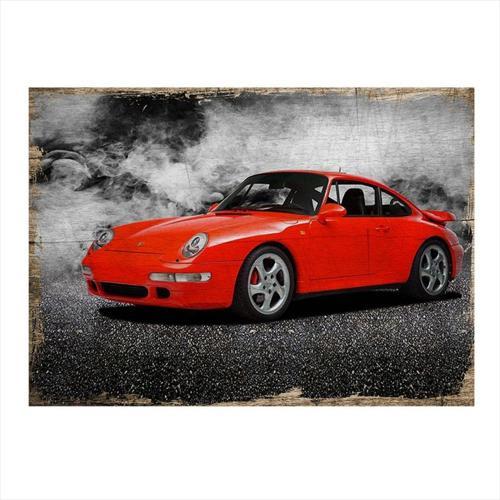 Kırmızı Porsche Desenli Ahşap Tablo