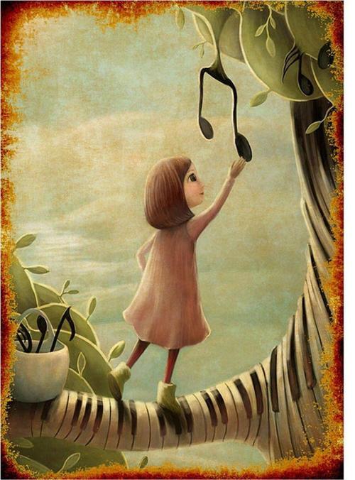 Küçük Kızla Müzik Tasarım Mdf Tablo