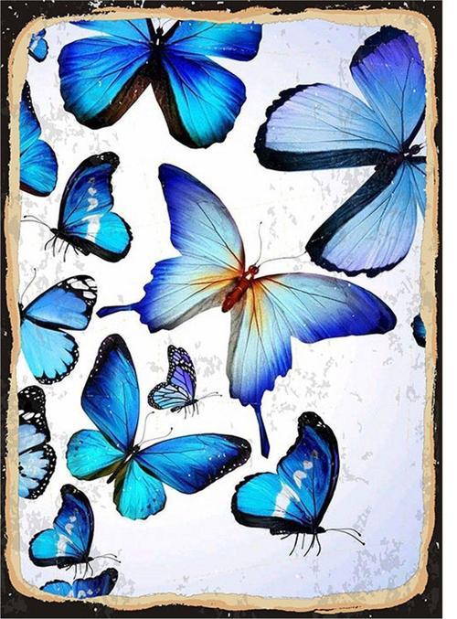 Mavi Kelebekler Art Mdf Tablo