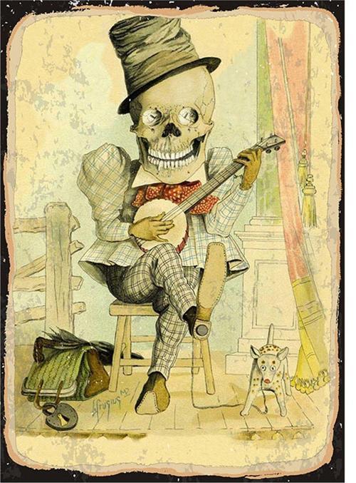 Mandolin Çalan İskelet Hediyelik Ahşap Tablo
