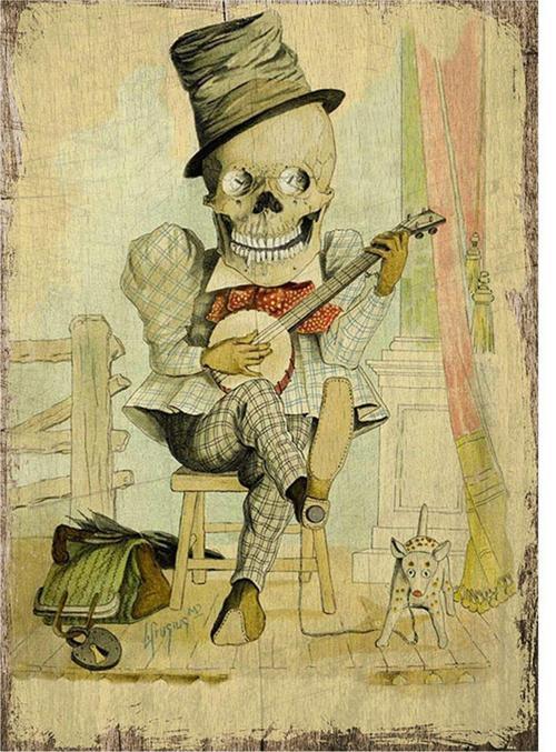 Mandolin Çalan İskelet Modern Ahşap Tablo