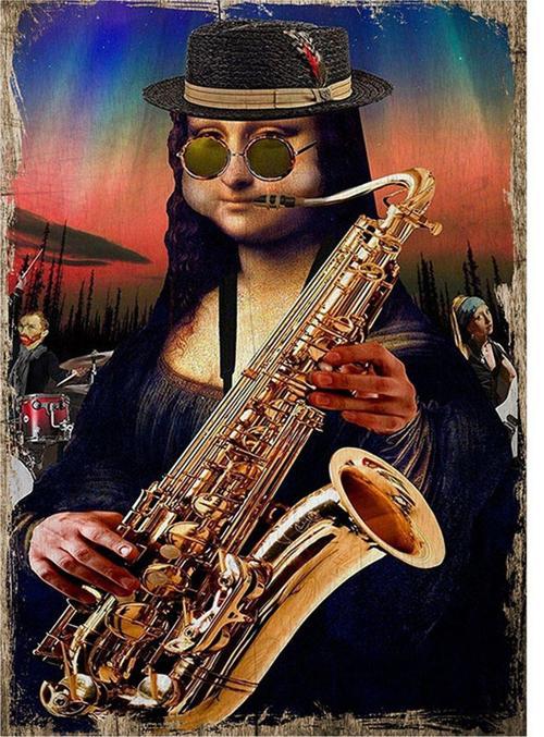 Müzisyen Komik Mona Lisa Modern Ahşap Tablo