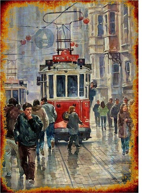 Ahşap Tablo Nostaljik İstiklal Caddesi Posteri Modern Mdf Tablo