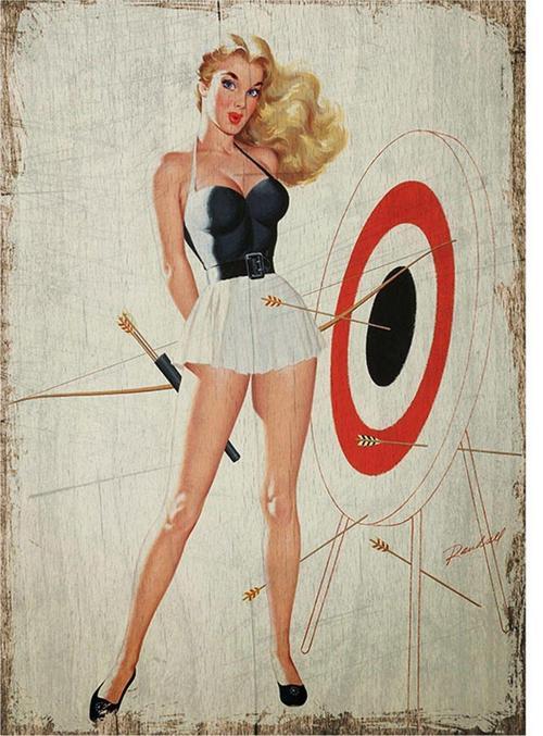 Ok Atan Pin Up Kızı Modern Ahşap Tablo
