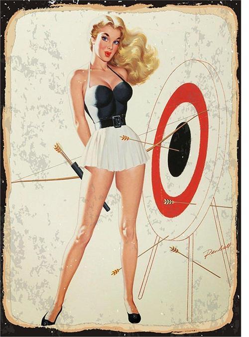 Ok Atan Pin Up Kızı Hediyelik Ahşap Tablo