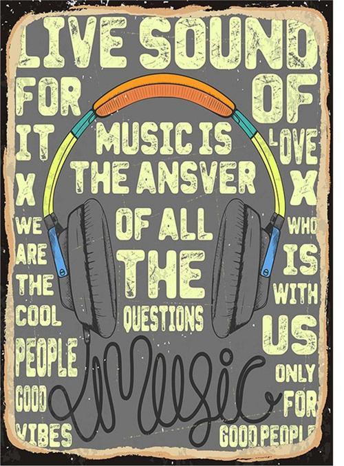 Müzik Kulaklık Dekoratif Ahşap Tablo