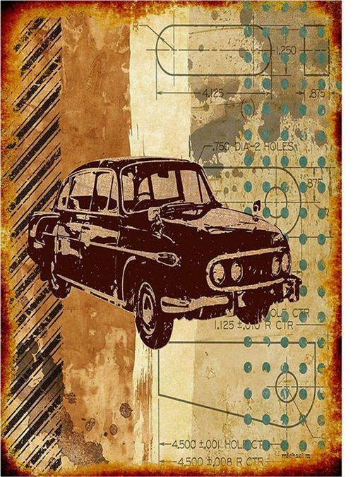Retro Klasik Araba Çizimi Art Mdf Poster