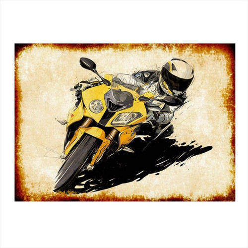 Ahşap Tablo Sarı Motorsiklet