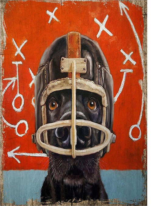 Rugby Yapan Köpek Desenli Mdf Tablo