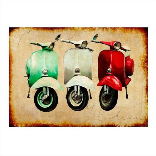 Retro İtalyan Motosikletler Tasarım Ahşap Tablo