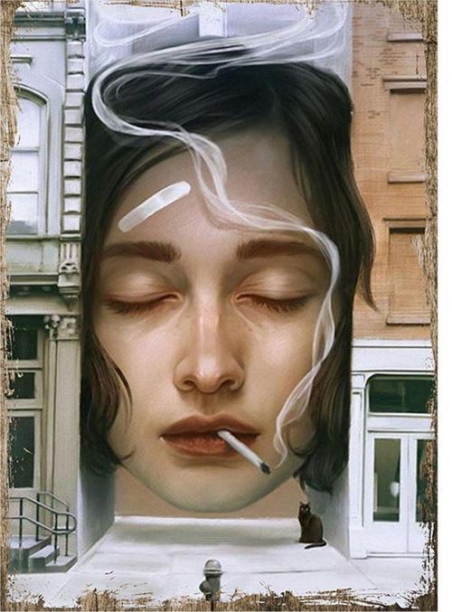 Sigara İçen Kadın Dekoratif Ahşap Tablo