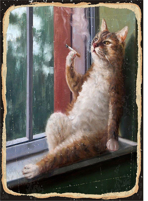 Sigara İçen Kedi Art Mdf Poster