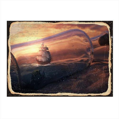 Şişe İçindeki Gemi Dekoratif Ahşap Tablo