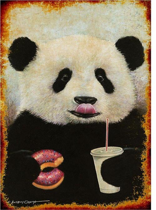 Yemek Yiyen Panda Art Mdf Poster