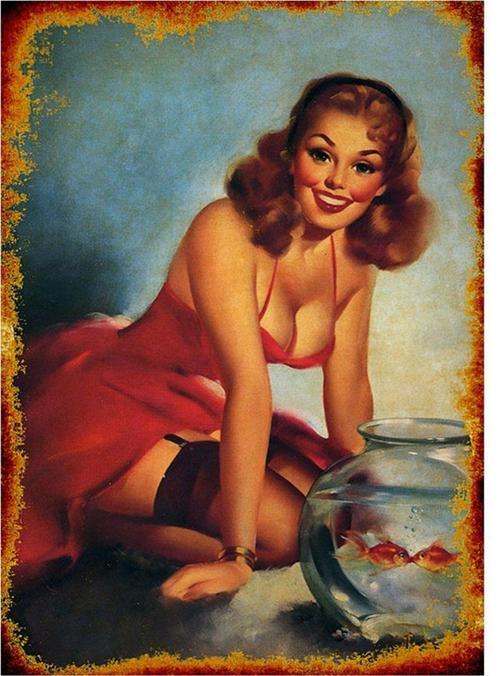 Kırmızı Balık Ve Pin Up Kızı Mdf Poster