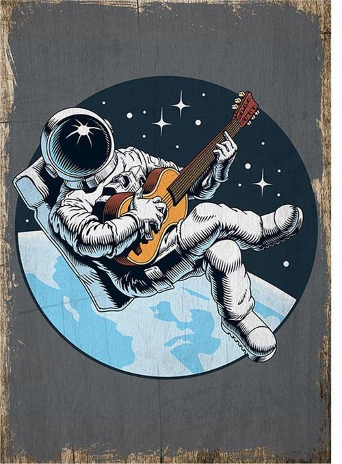 Klasik Gitar Çalan Astronot Art Mdf Poster