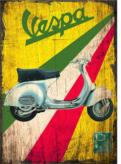 Renkli Zeminde Vespa Art Mdf Tablo 18Cm X 27Cm