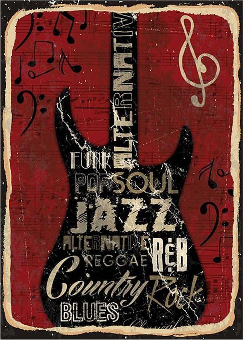 Elektro Gitar Ve Müzik Türleri Art Mdf Poster