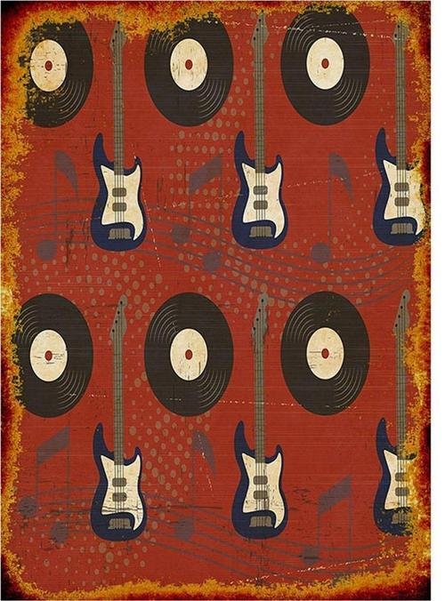 Gitar Ve Plak Mdf Poster