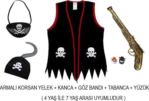 Korsan Seti Korsan Yelek Kanca Göz Bandı Yüzük Ve  Seti 4-7 Yaş