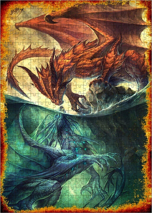 Ahşap Mdf Puzzle Yapboz 2 Ejderha 500 Parça 50*70 Cm