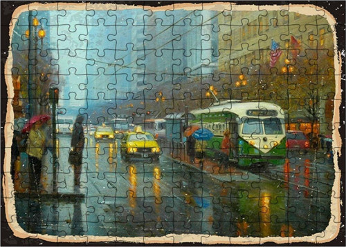 Ahşap Mdf Puzzle Yapboz Abd'De Yağmurlu Caddeler 120 Parça 25*35 Cm
