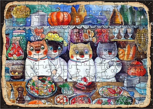 Ahşap Mdf Puzzle Yapboz Aşçı Kediler 120 Parça 25*35 Cm