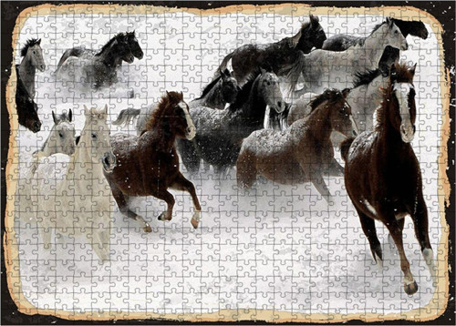 Ahşap Mdf Puzzle Yapboz At Sürüsü 500 Parça 50*70 Cm