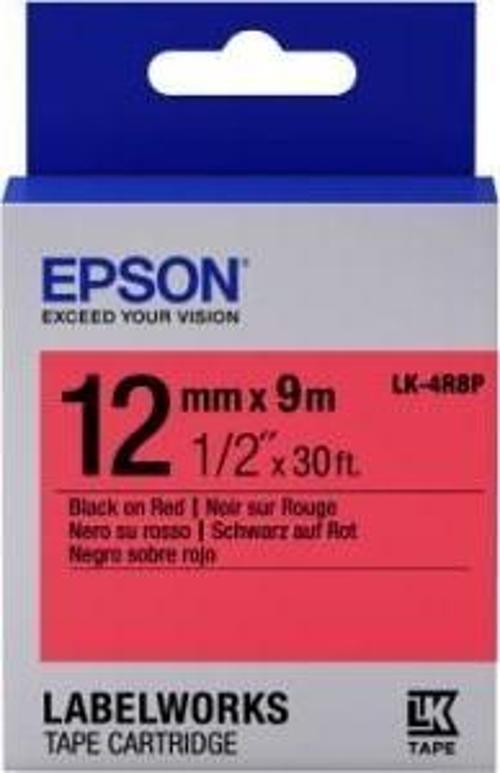 LK-4RBP Pastel Siyah Üzeri Kırmızı 12MM 9Metre Etiket