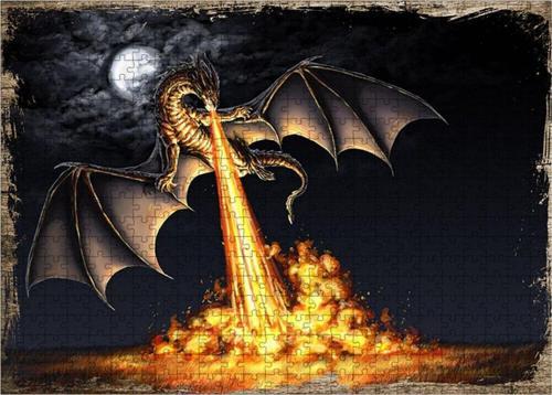 Ahşap Mdf Puzzle Yapboz Alev Çıkaran Ejderha 500 Parça 50*70 Cm
