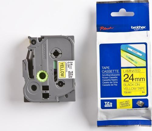 TZE-651 24 mm Sarı Üzeri Siyah Laminasyonlu Etiket