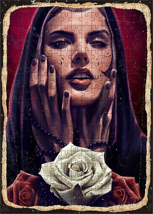 Ahşap Mdf Puzzle Yapboz Beyaz Güller Ve Kadın