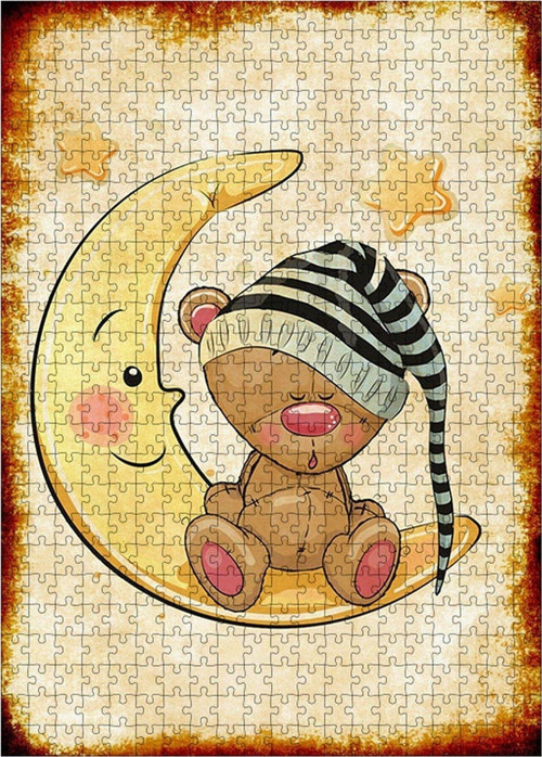 Ahşap Mdf Puzzle Yapboz Ayda Uyumak 500 Parça 50*70 Cm