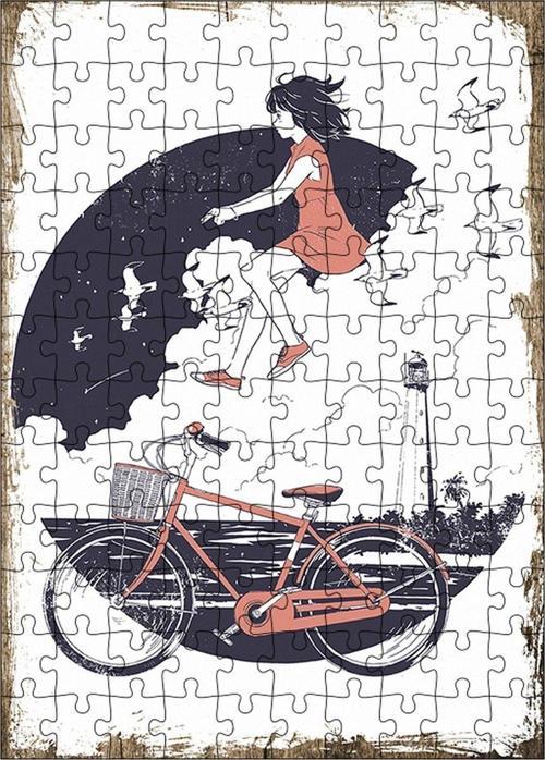Ahşap Mdf Puzzle Yapboz Bisiklet Süren Kız