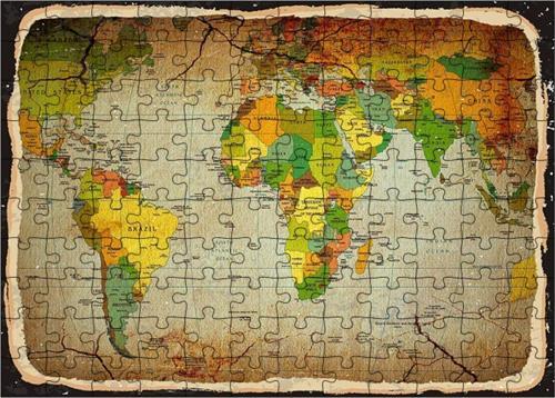 Ahşap Mdf Puzzle Yapboz Dünya Siyasi Haritası 120 Parça 25*35 Cm