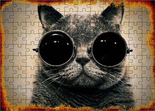 Ahşap Mdf Puzzle Yapboz Gözlüklü Kedi 120 Parça 25*35 Cm
